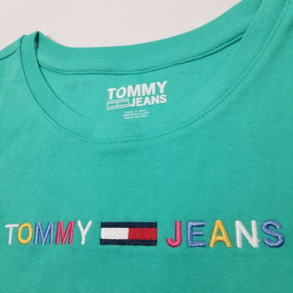 Tommy Hilfiger Women's Tommy Jeans Cropped T-shirt Embroider Cotton Crew Neck - Picture 4 of 5